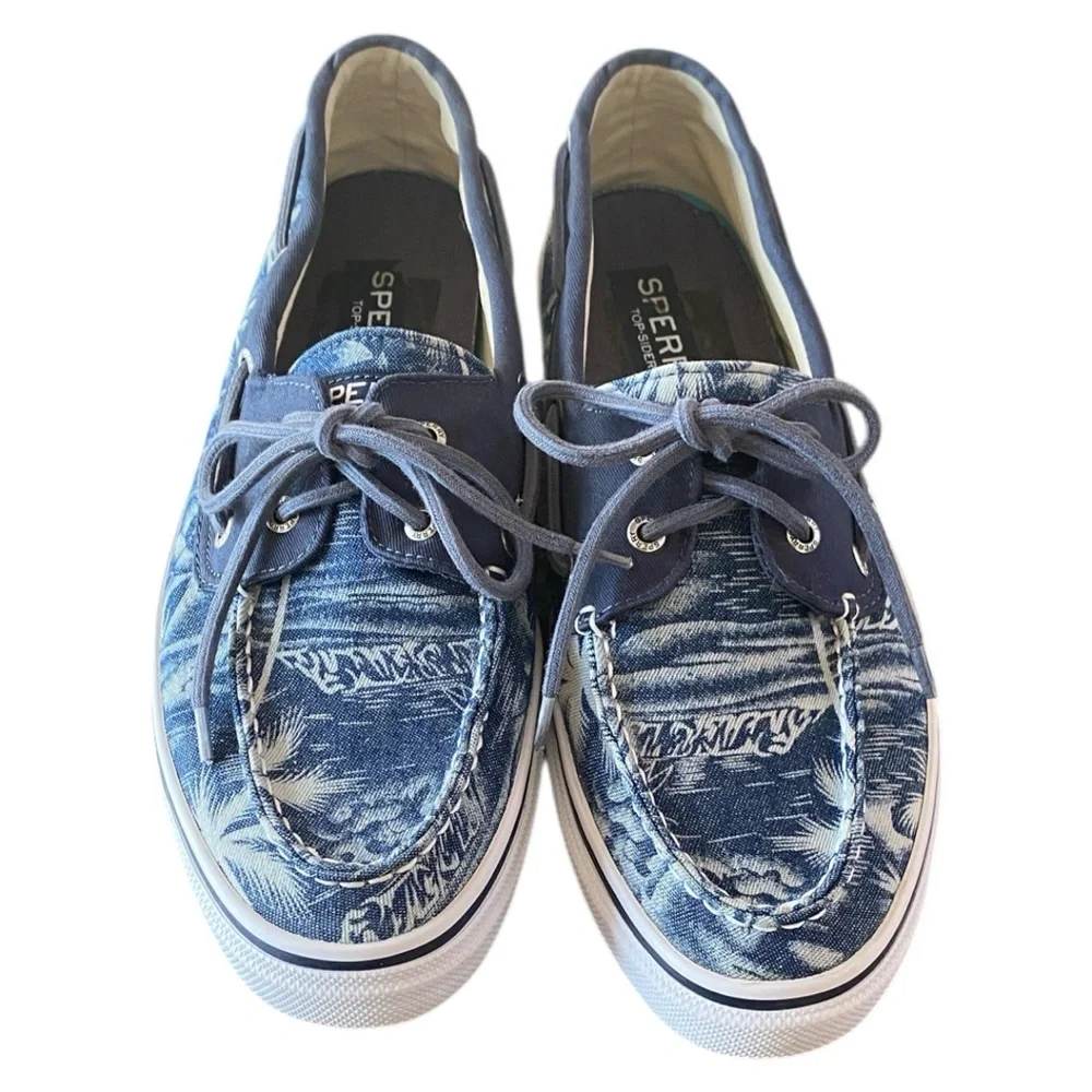 Sperry Blue & White Tropical Print Top Siders Boat Shoes - New - Men’s 11